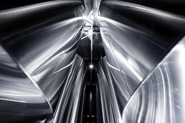 Rows of steel tanks for beer fermentation and maturation in a craft brewery