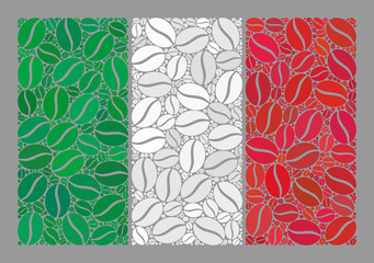 Mosaic Italy Flag designed with coffee grain icons. Vector coffee mosaic Italy Flag combined for coffee delivery projects. Italy Flag collage is designed of random coffee seeds.