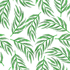 Naklejka na ściany i meble Watercolor seamless pattern with vintage leaves. Beautiful botanical print with colorful foliage for decorative design. Bright spring or summer background. Vintage wedding decor. Textile design. 