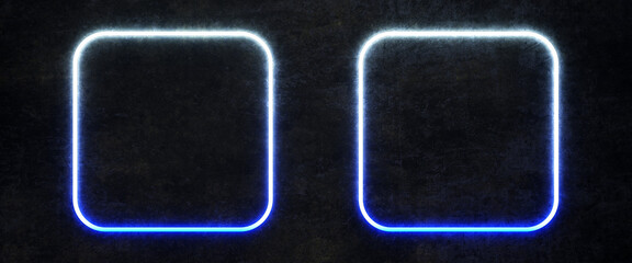 two neon squares on black wall