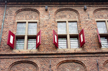 Closeup of the facade with window of a medieval house in Doetbug in the netherlands