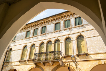 Facade of an ancient palace located in Conegliano, Treviso Italy