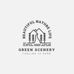 Scenery Logo, Beautiful nature life line design.