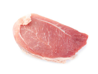 Piece of raw meat isolated on white, top view
