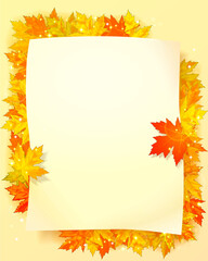 Paper sheet for text on the background of autumn leaves.