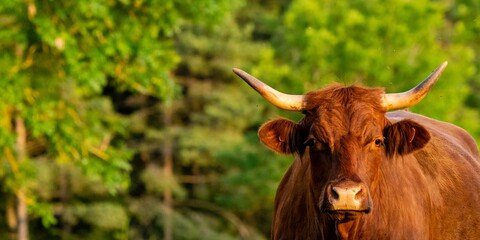 portrait of salers cow in pasture
