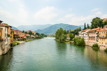 Fototapeta na wymiar View from the Alpini bridge in Bassano del Grappa, Vicenza - Italy