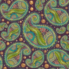 Paisley Indian traditional seamless pattern design, abstract ornamental print