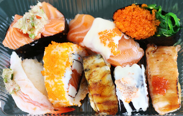 Sushi set in plastic package box