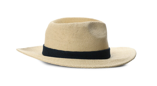 Stylish  classic beige hat isolated on white