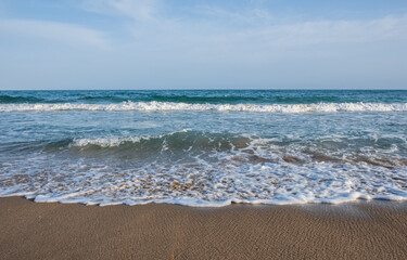 Beach of Mediterranean sea in the Calafell, Spain