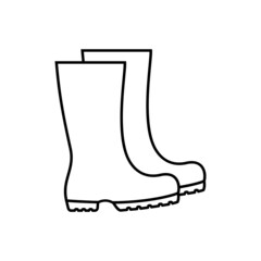 Rubber boots line icon. Pair of working boots. Personal protection equipment. Gardening boots outline. Construction industry gear. Waterproof rain footwear symbol. Vector illustration, flat, clip art.