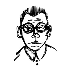 portrait of a fictional person sketch. black silhouette isolated