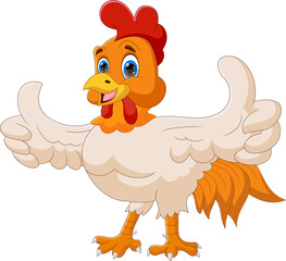 cartoon chicken thumbs up on white background