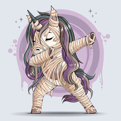 Funny mummy unicorn doing dabbing dance dab movement - obrazy, fototapety, plakaty