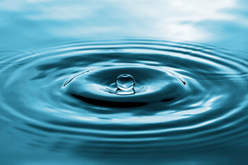 Closeup of transparent water droplet on water ring surface , Natural concept.