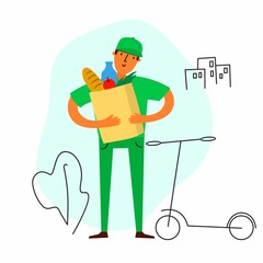 Scooter courier with food package