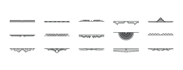 Set Black Simple Line Collection Doodle Border Elements Vector Design Style Sketch Isolated Illustration For Banner