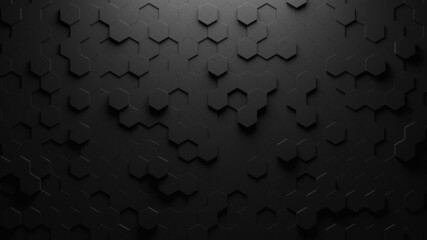 Dark grey hexagon background. Concrete material. 3d render abstract backdrop. - 448372183