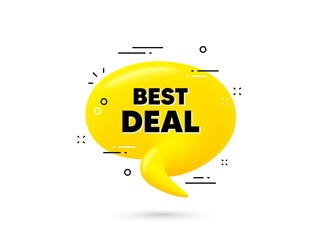 Best deal text. Yellow 3d chat bubble. Special offer Sale sign. Advertising Discounts symbol. Best deal minimal talk balloon. 3d dialogue bubble with message. Vector