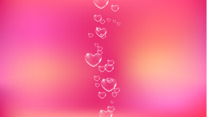 Cute pink background with white heart-shaped soap bubbles for Valentine card. Vector
