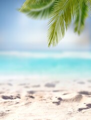 Sand with blurred Palm and tropical beach bokeh background, - 448373179