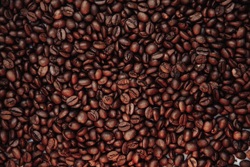 Mixture of different kinds of roasted coffee beans