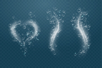 Set of bubbles under water isolated vector illustration on transparent background. Bubble fizz air.