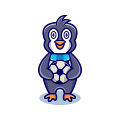cute penguin cartoon animal holding a ball