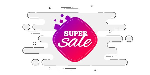 Super sale banner. Geometric ad banner on flow pattern. Discount sticker shape. Coupon bubble icon. Transition pattern cover. Super sale label. Vector