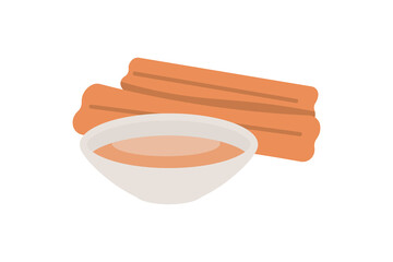 illustration of a cinnamon stick and cinnamon powder. herbs or spices. plant. agricultural product. flat cartoon style. vector element design