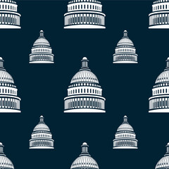 Capitoli. Government building USA architecture. Logo vector image. Seamless pattern  - obrazy, fototapety, plakaty