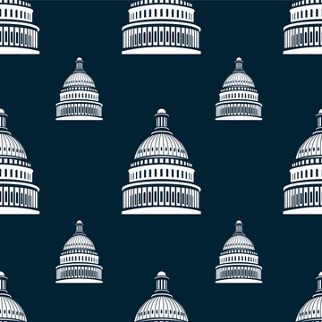 Capitoli. Government building USA architecture. Logo vector image. Seamless pattern 