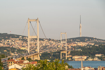 Fototapeta na wymiar The Bosphorus Bridge and Tv Tower from Ortakoy