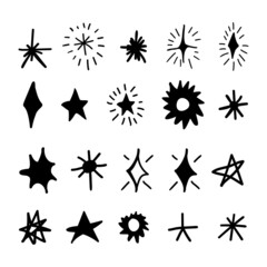 Vector hand drawn cartoon stars. Doodle sketch night star set