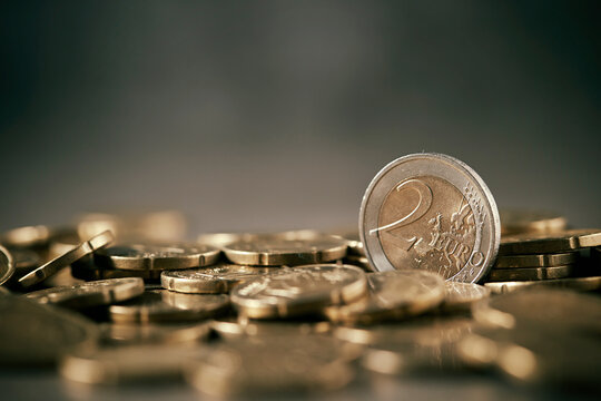 euro coins on the background of the euro