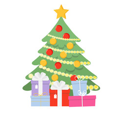 Christmas tree with gift boxes vector illustration