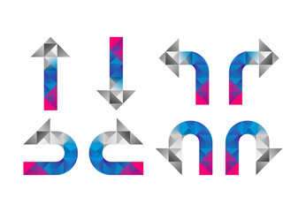 direction symbol with blue, magenta and gray color combination