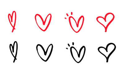 Heart doodles. Hand drawn hearts icons vector design 