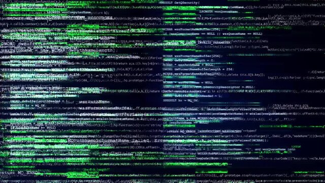 3D Hacking code Computer screen with encrypted fast typing coding Loop Animation. data flow stream. Network security, programming, development, cyber encryption with blockchain and crypto concept