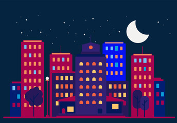A Night in The City, skyline Vector Art Illustration