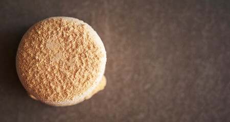 Rice cake topping macaron on gray background 