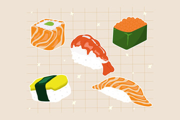 sticker, cute sticker vector design kawaii sushi