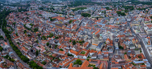 Aerial view of the old town of the city Augsburg in Germany, Bavaria on a sunny spring day.