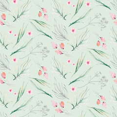 Seamless floral pattern with watercolor flowers and in vintage style.