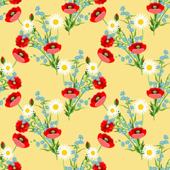 Fieldflowers bouquet seamless pattern.