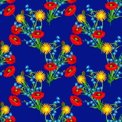 Fototapeta na wymiar Fieldflowers bouquet seamless pattern.