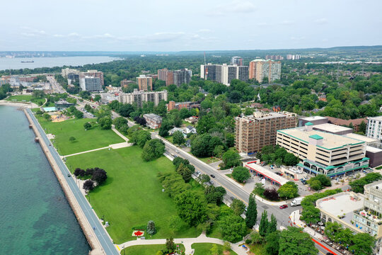 Aerial of the waterfront in Burlington, Ontario, Canada