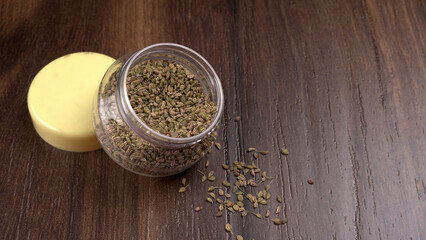 Ajwain Also Know as Ajowan, Caraway or (Trachyspermum Ammi) in spoon and in bowl.