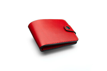 Stylish leather red men wallet isolated on white background. 